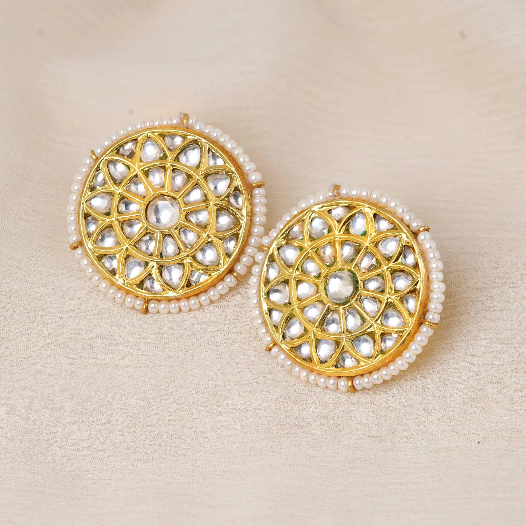 925 Silver Gold Plated Kundan Stud