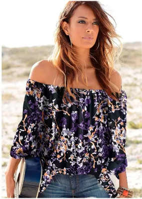 Bell Sleeve Printed Top - Purple Multi