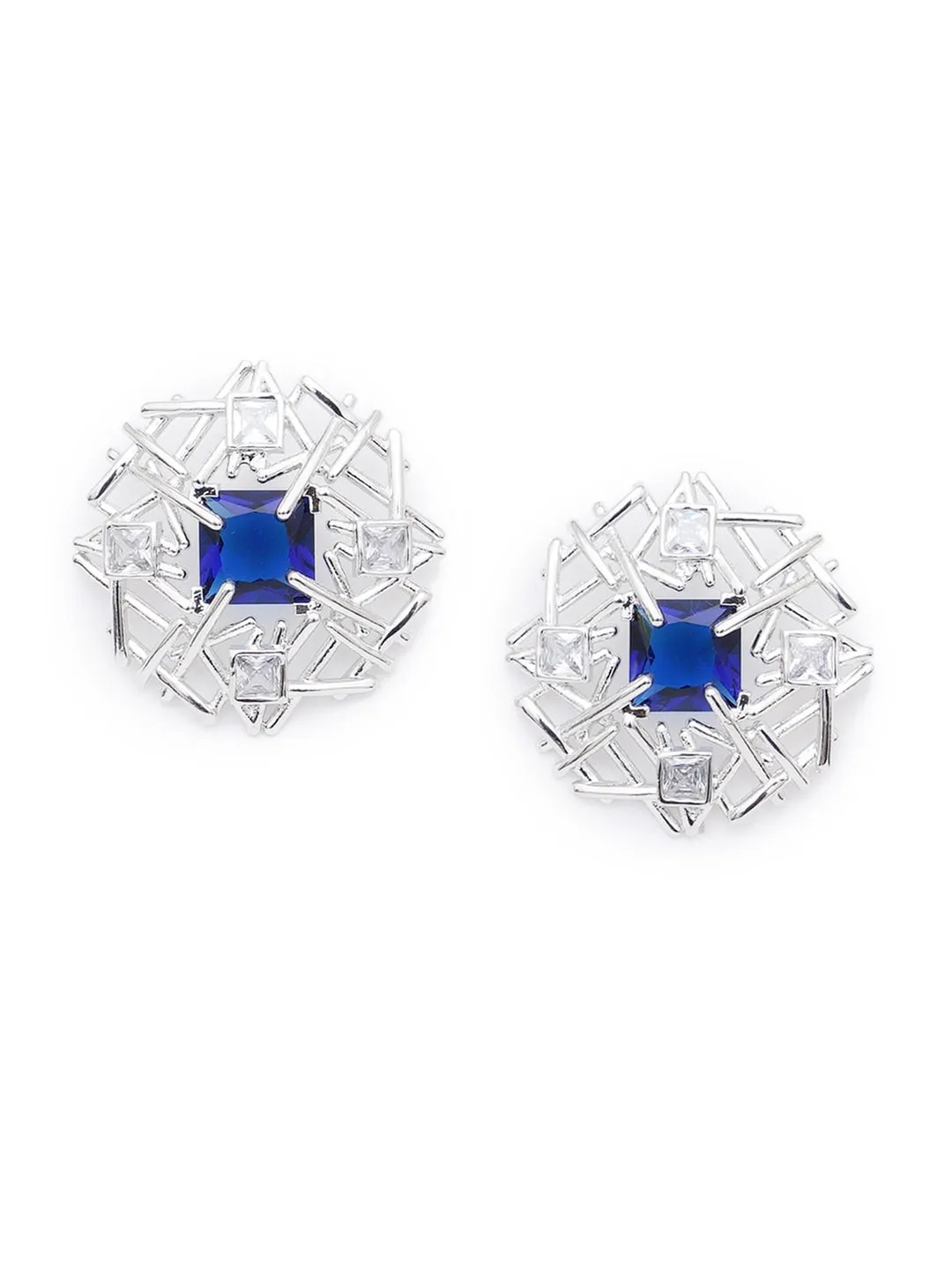 Blue American Diamond Contemporary Studs Earrings