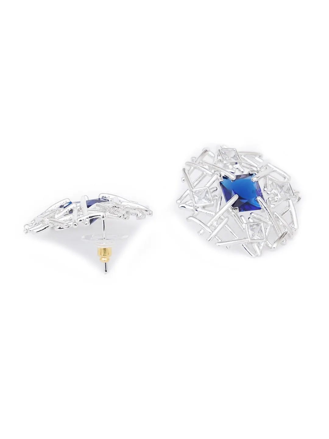 Blue American Diamond Contemporary Studs Earrings