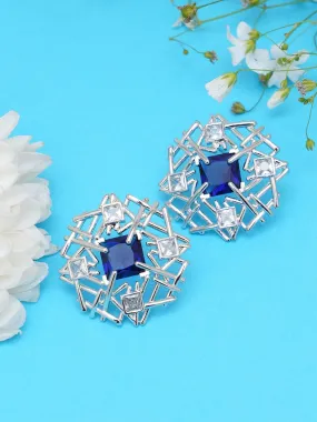 Blue American Diamond Contemporary Studs Earrings