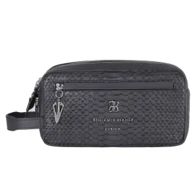 BNJ WASHBAG BLACK PYTHON CUT MATT  NAPPA DOUBLE ZIPPER