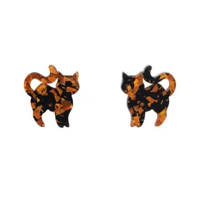 Cat Chunky Glitter Resin Stud Earrings - Orange