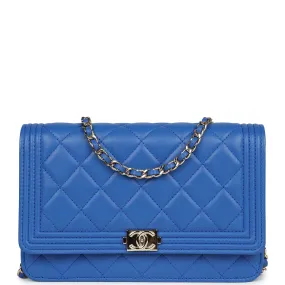 Chanel Boy Wallet On Chain WOC Electric Blue Lambskin Light Gold Hardware