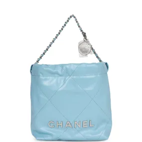 Chanel Mini 22 Bag Light Blue Calfskin Silver Hardware