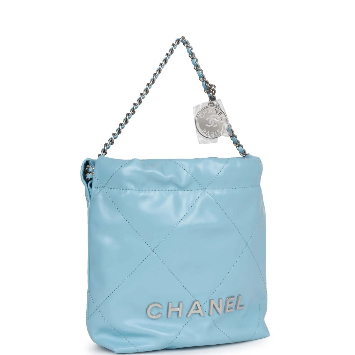 Chanel Mini 22 Bag Light Blue Calfskin Silver Hardware