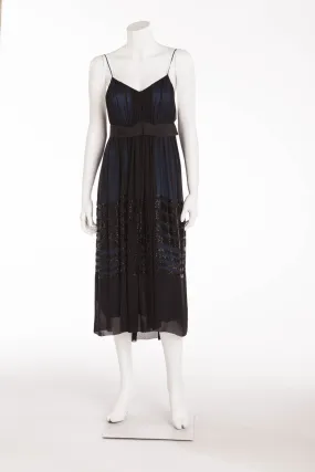 Chloe - Black Chiffon Spaghetti Dress Navy Blue Lining with Bead Trim - FR 38