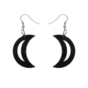 Crescent Moon Ripple Glitter Resin Drop Earrings - Black