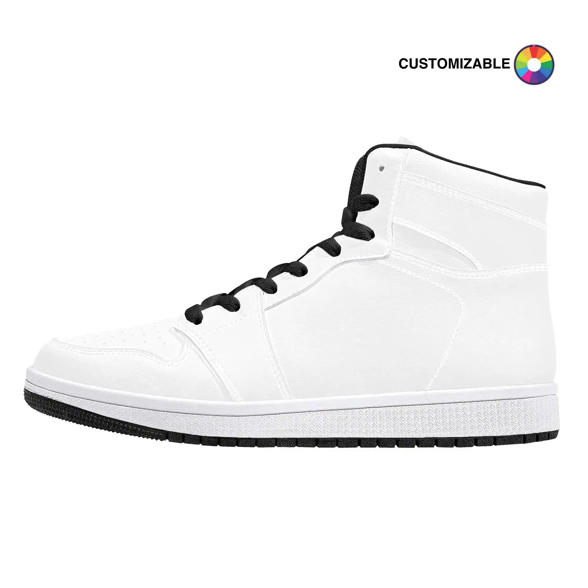 Customizable High-Top Synthetic Vegan Leather Sneakers - Black | Custom Shoes | Shoe Zero