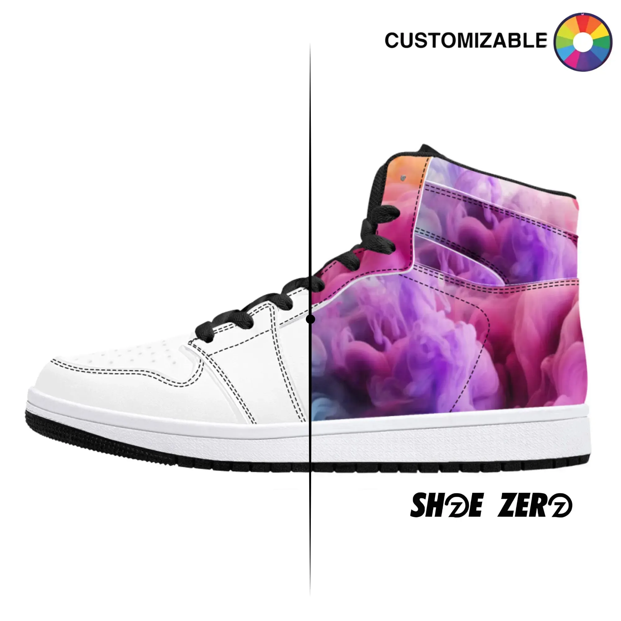 Customizable High-Top Synthetic Vegan Leather Sneakers - Black | Custom Shoes | Shoe Zero