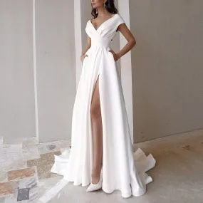 DressBetty - Fashion Elegant Short Sleeve Sweep Train Side Slit Bridal Gown