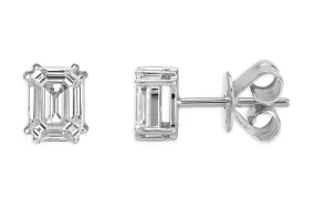 Earrings 14kt Gold Illusion Emerald Cut Shape Diamonds 0.83 cts Studs