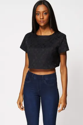 Embroidered Open Back Crop Top