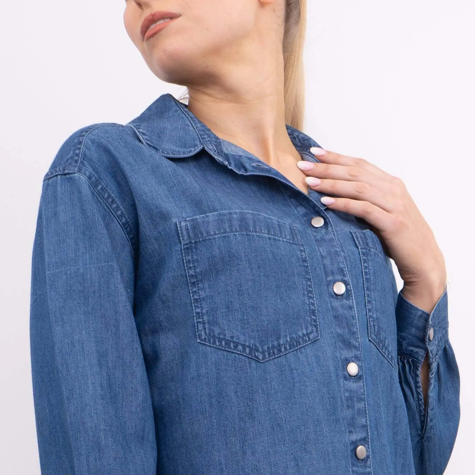 F&F Blue Denim Long Sleeve Shirts Button-Up Tops