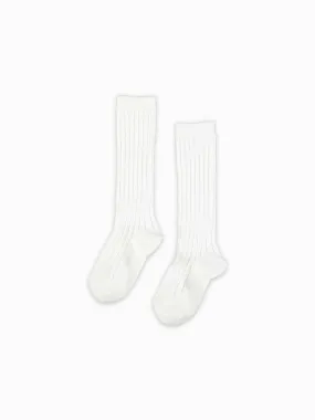 girls white ribbed knee high socks