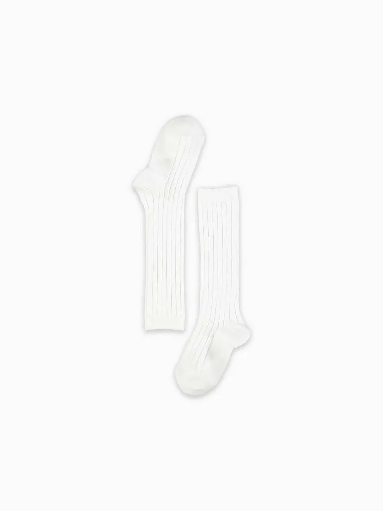 girls white ribbed knee high socks