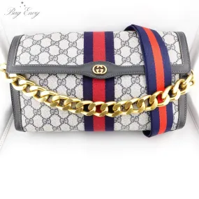 GUCCI Large GG Supreme Ophidia Clutch with Strap & Chain