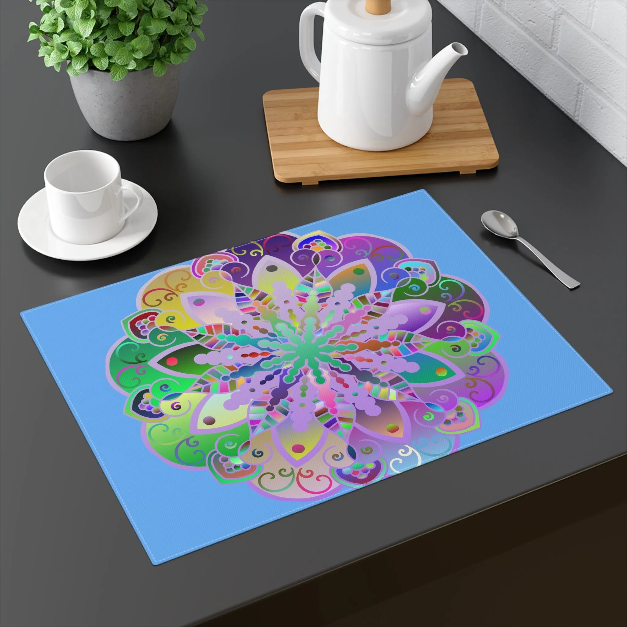 Hand-Drawn Mandala Art Placemat, Light Blue 1pc