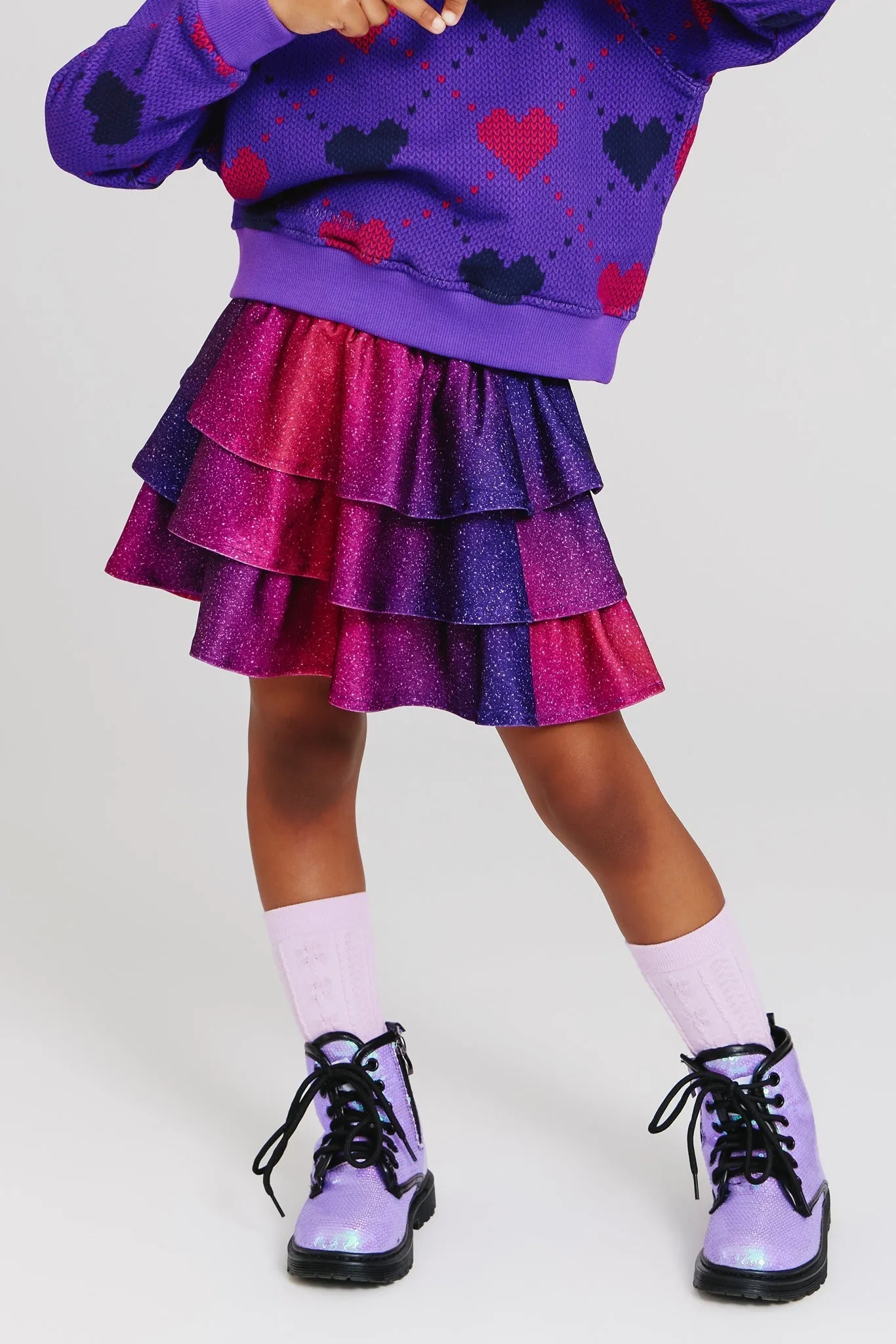 Kids Hi-Shine Tiered Skirt in Jewel Glitter