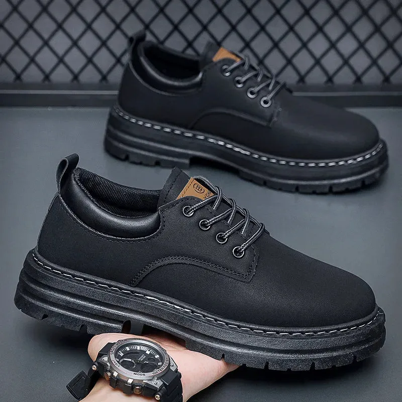 Men's Genuine Leather Lace-Up Closure Solid Pattern Casual Shoes