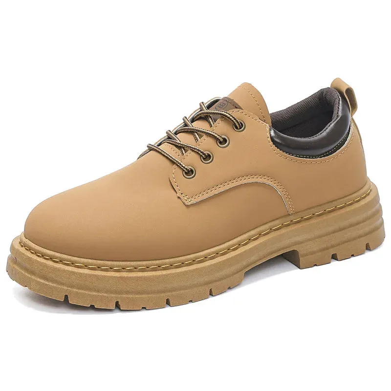 Men's Genuine Leather Lace-Up Closure Solid Pattern Casual Shoes