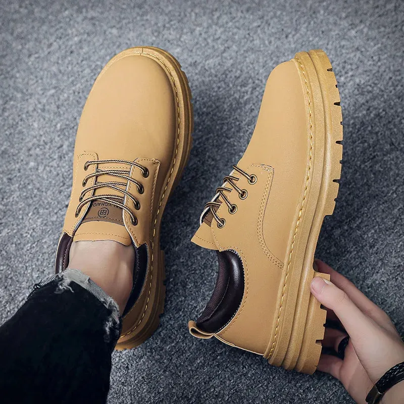 Men's Genuine Leather Lace-Up Closure Solid Pattern Casual Shoes