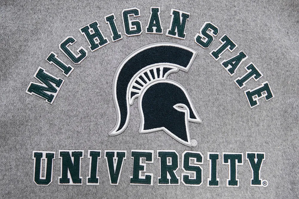 MICHIGAN STATE UNIVERSITY CLASSIC RIB WOOL MEN'S VARSITY JACKET (HEATHER GREY/WHITE)