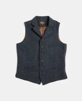 Navy Herringbone Tweed Lapel Vest