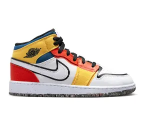 Nike Kid's Air Jordan 1 Mid Shoes - White / Black / Red / Yellow / Blue