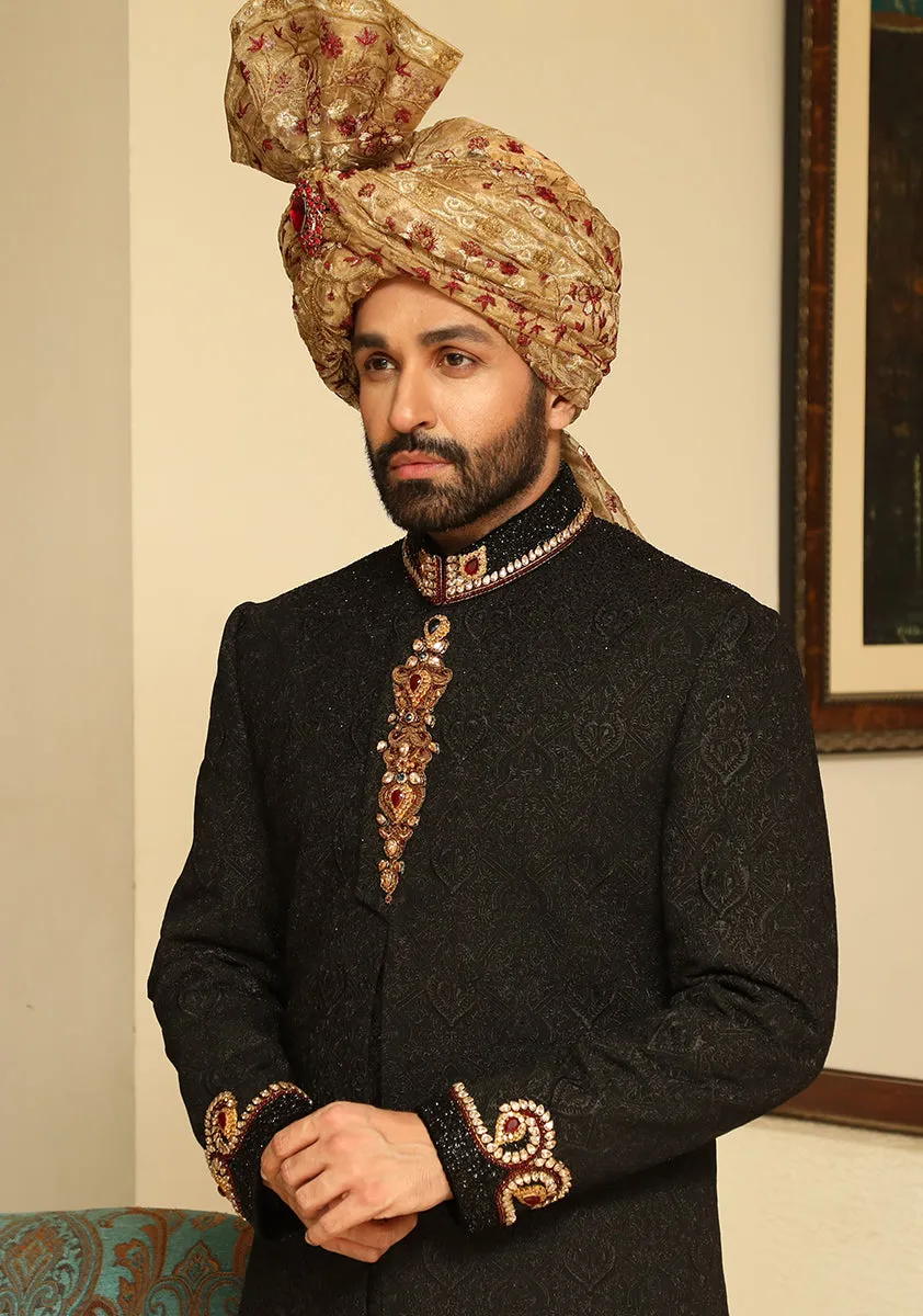 Premium Tilla Textured Black Sherwani