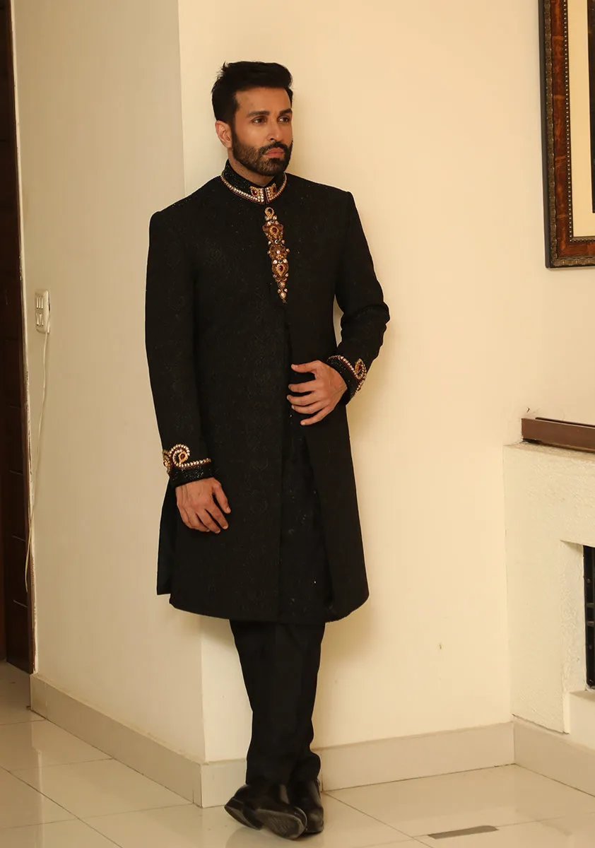 Premium Tilla Textured Black Sherwani