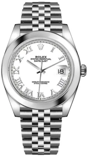 Rolex Datejust 41/ Stainless Steel/ White Roman Dial/ Smooth Bezel/ Jubilee Bracelet (Ref# 126300)