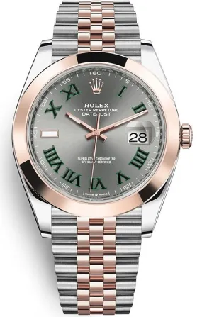 Rolex  Rolesor Datejust 41  Smooth Bezel Slate Gray Green Roman Wimbledon Dial Jubile Bracelet