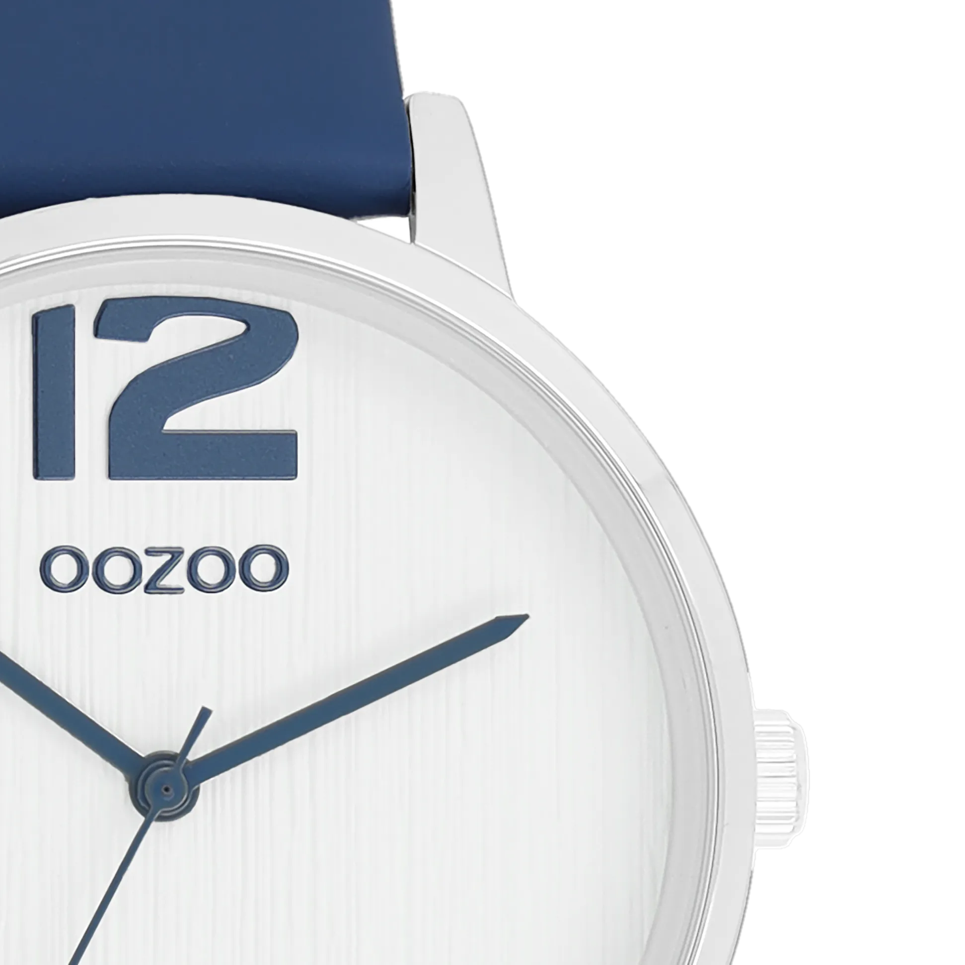 Silver coloured OOZOO watch with dark blue leather strap - C11238