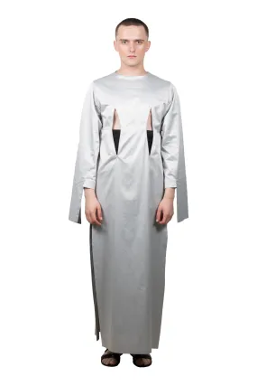 Silver Slashed Long-sleeved Dress