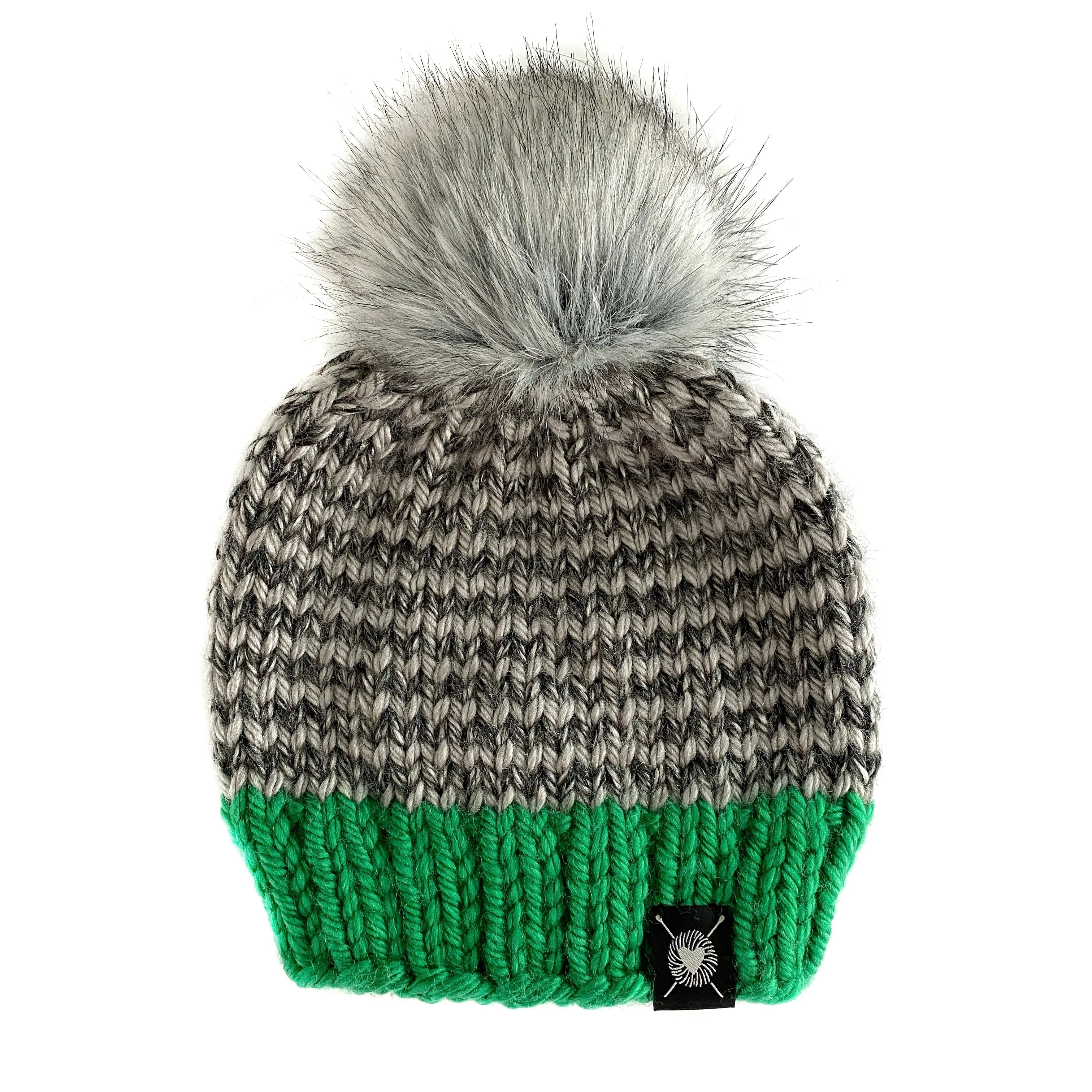 Skinny Stripe Faux Fur Beanie in Emerald(wool free)