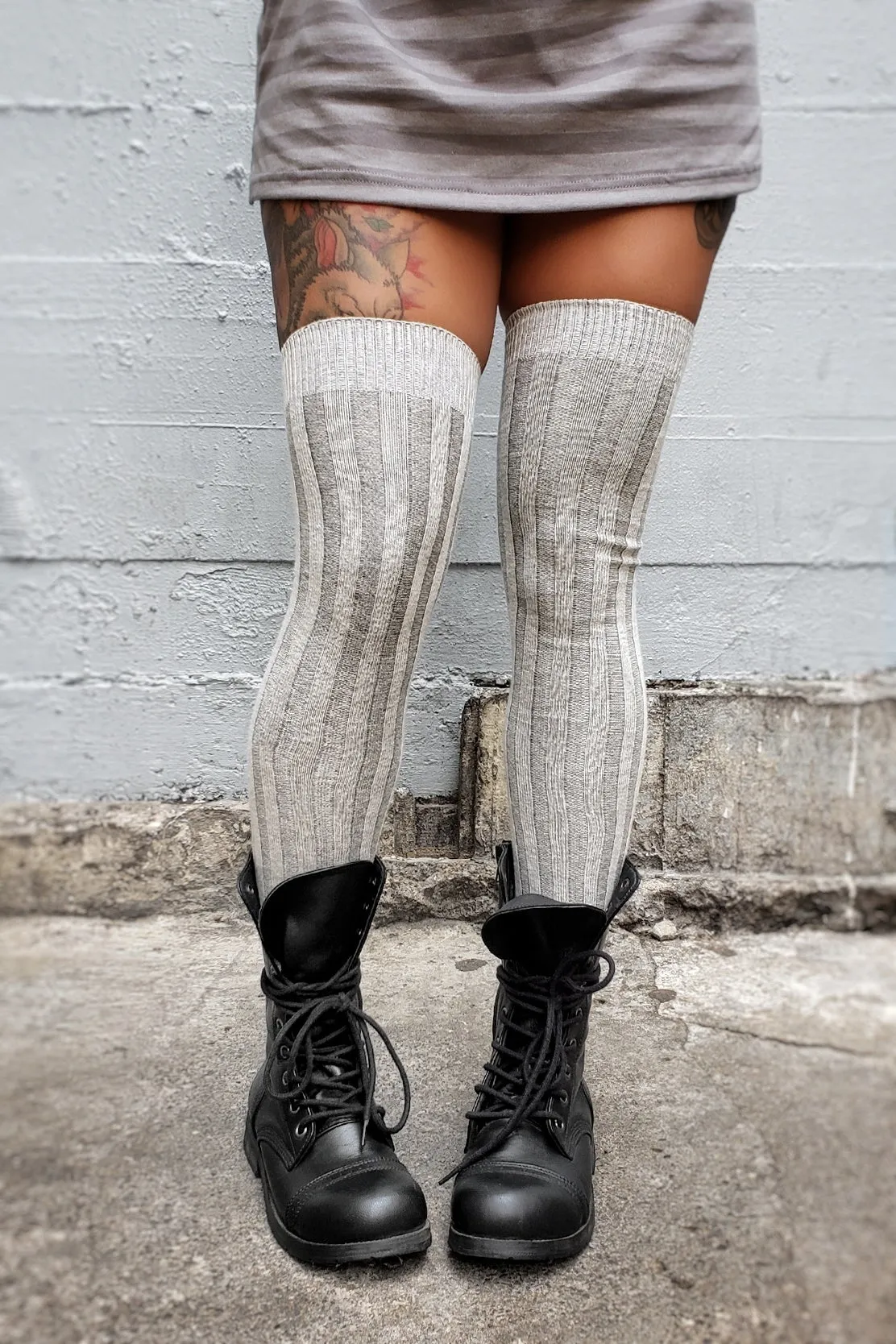 Vertical OTK Ribbed Cotton Socks - Grey