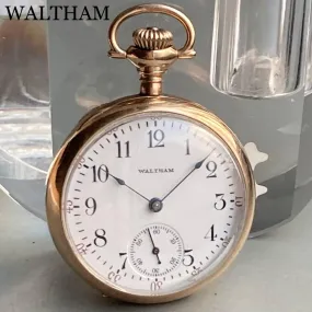 Waltham Pocket Watch Antique Manual Open Face 31mm Gold